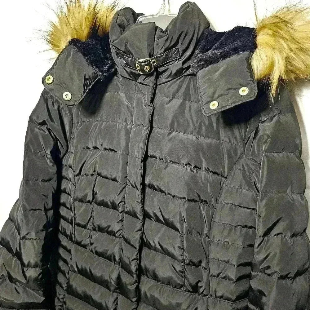 Jones New York Womens Black Down Puffer Quilted Hooded Coat Size Large - Picture 6 of 14